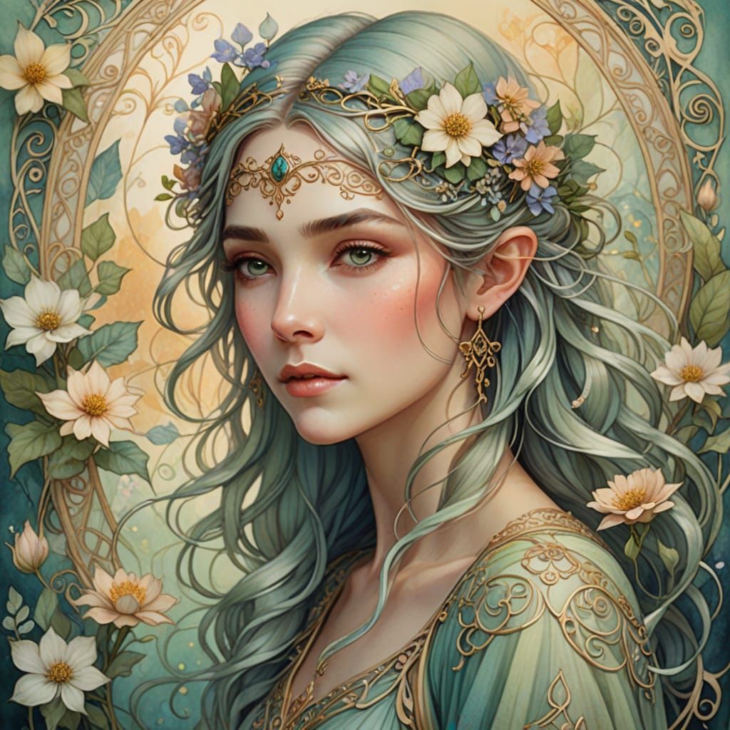 Ethereal Art Nouveau Elven Maiden