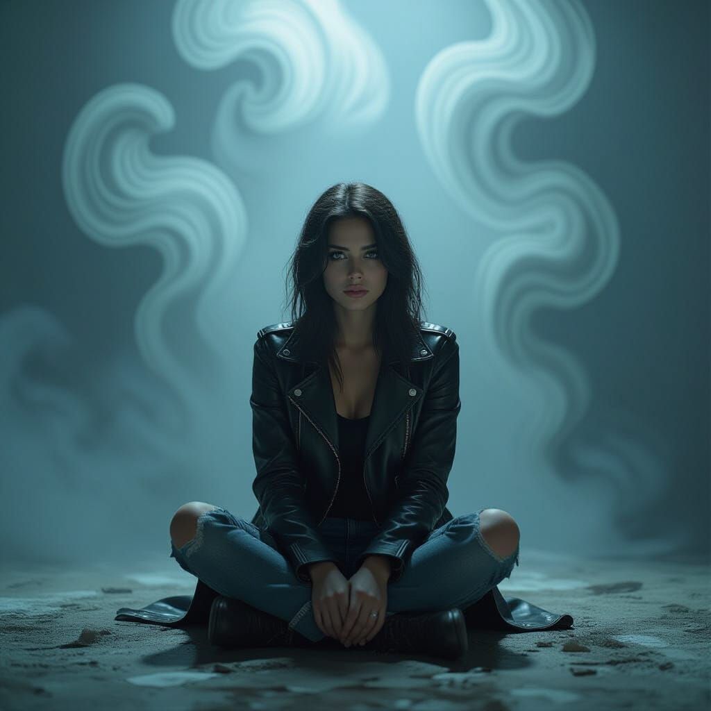 Surreal Woman Questioning Reality in Eerie Room