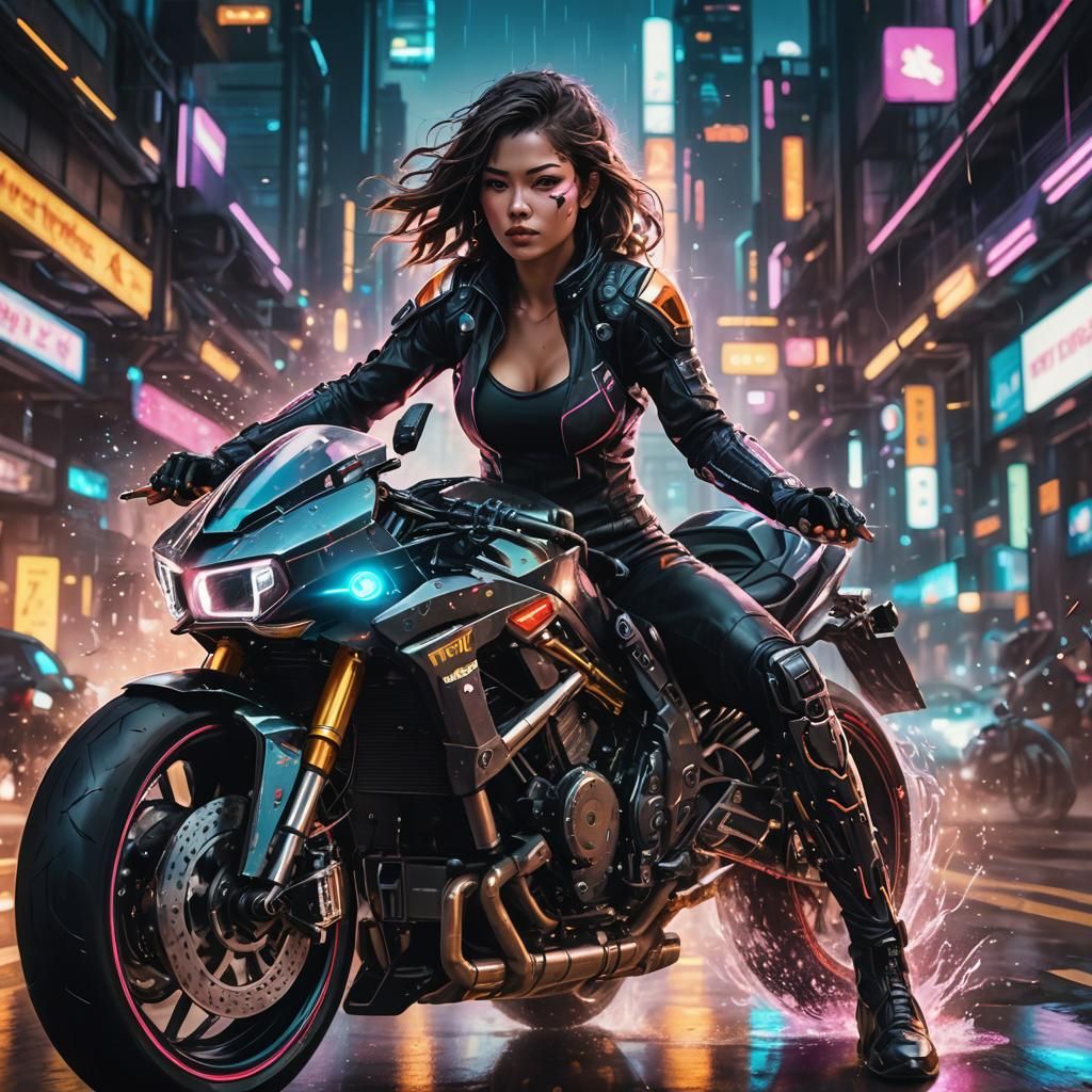 Futuristic Superbike Ride in Cyberpunk Style