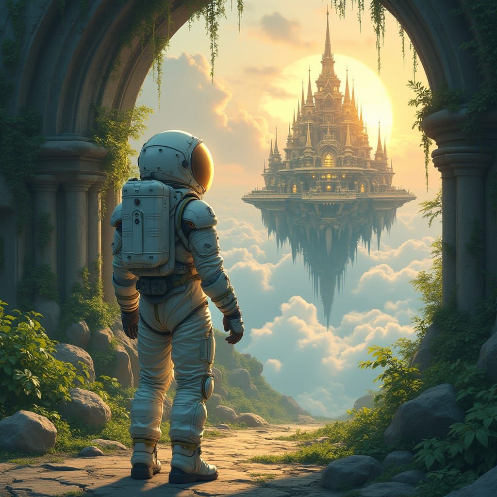 Majestic Anime Castle in a Fantastical, Futuristic Landscape