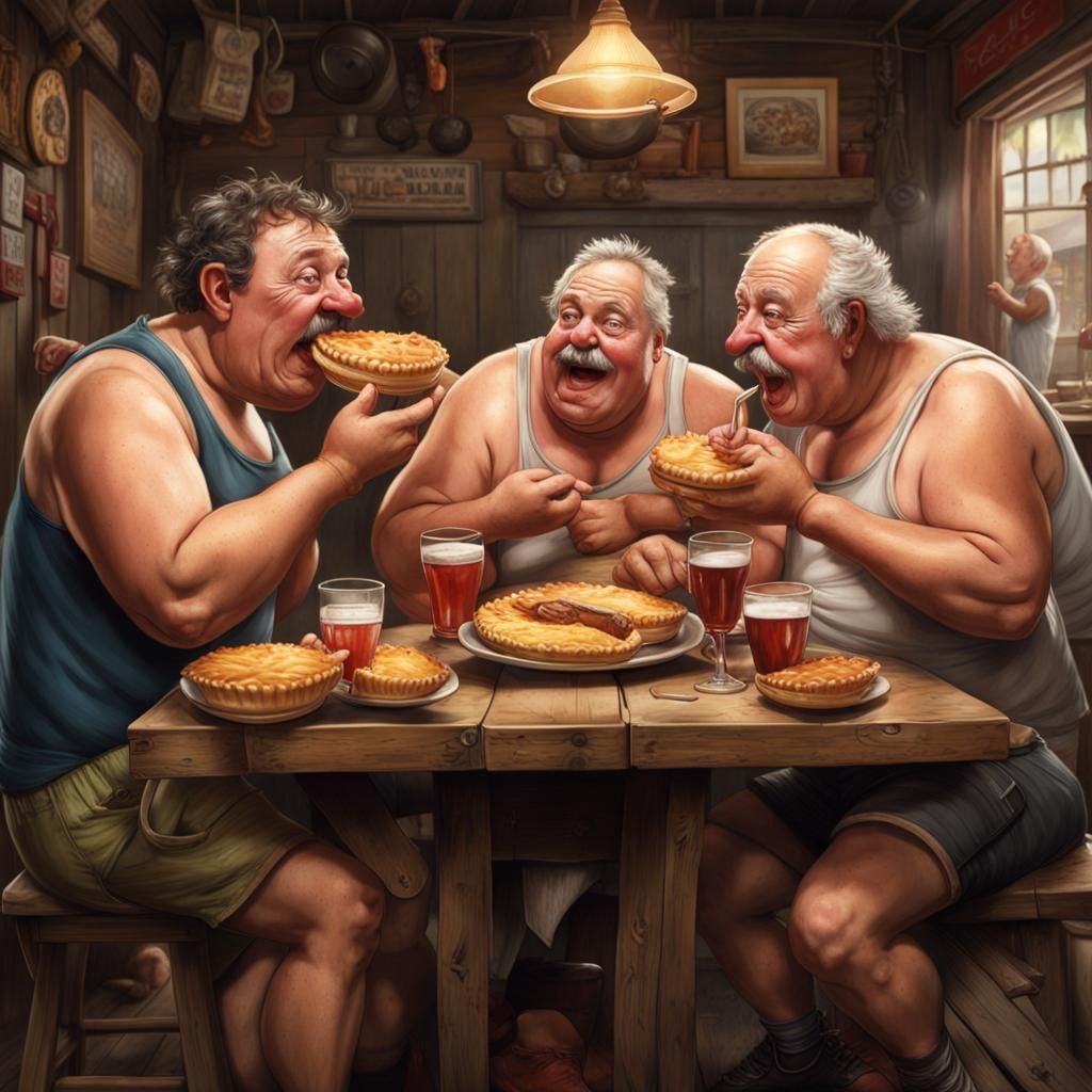 Hyper-Realistic Aussie Pub Pie Eating Contest