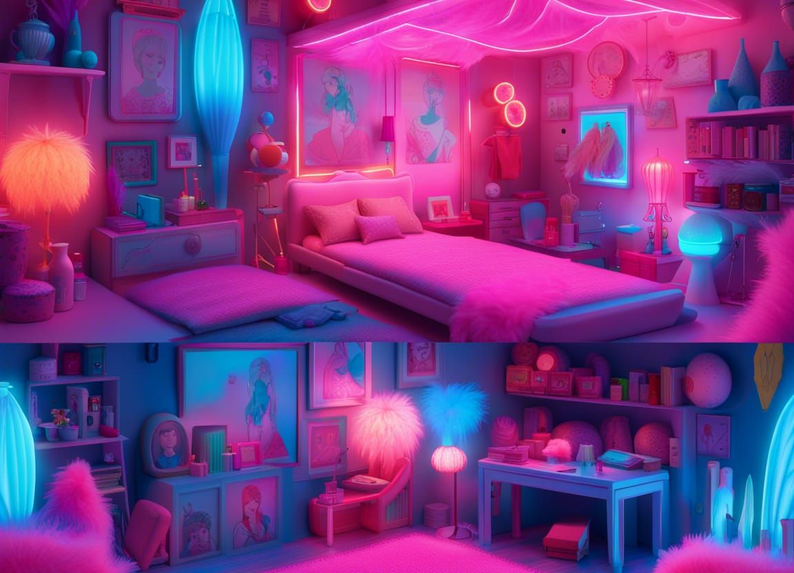 Bright Barbiecore Bedroom with Neon Lights