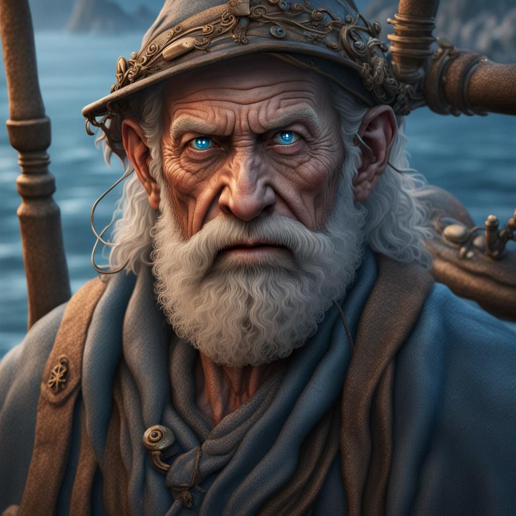 Old Fisherman with Piercing Eyes: Detailed Matte Painting