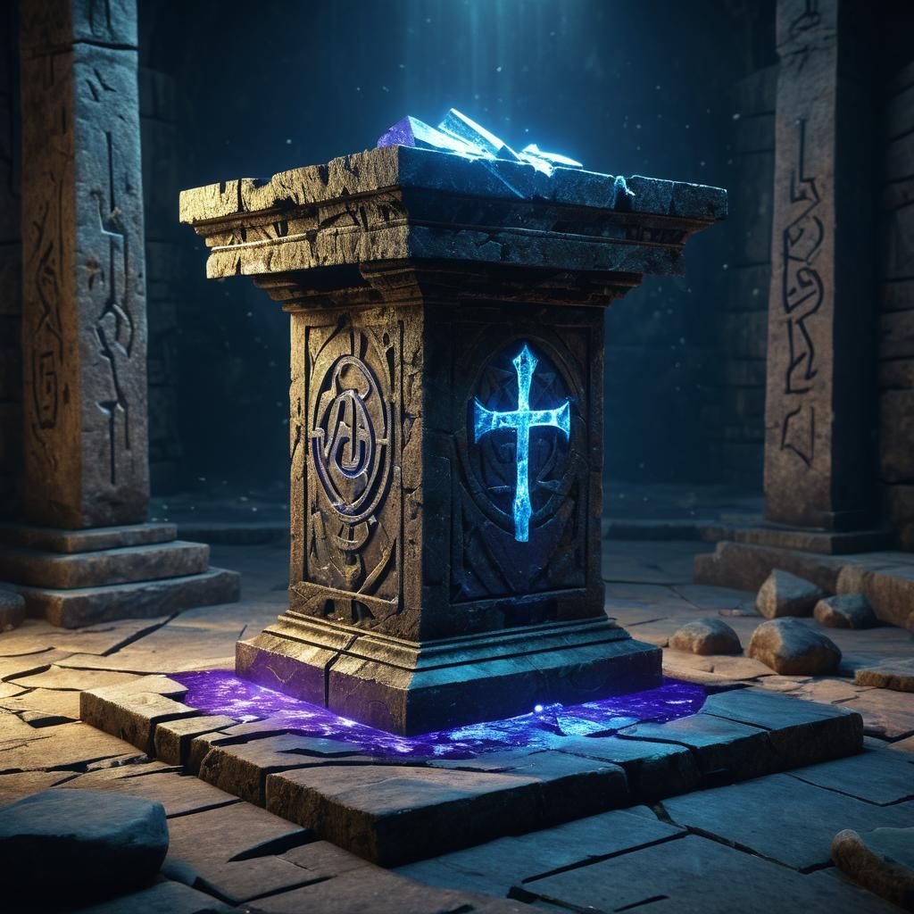 Shattered Artifact in Mystical Chamber: Dark Fantasy Art