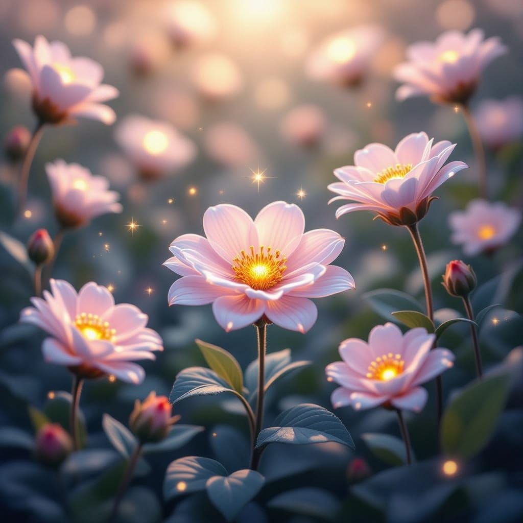 Ethereal Celestial Garden Glowing with Cosmic Flora and Faun...