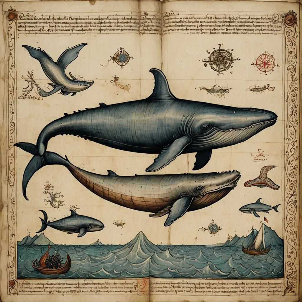 Whale in Leonardo da Vinci Style Bestiary