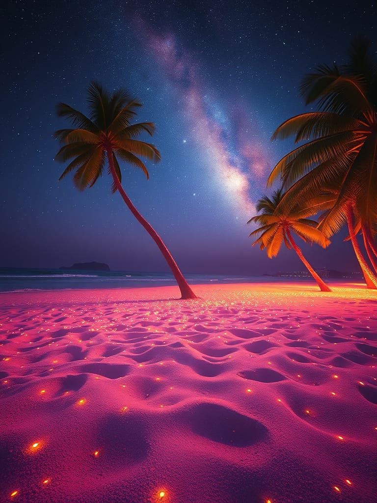 Galactic Beach Oasis in Vibrant Pastels