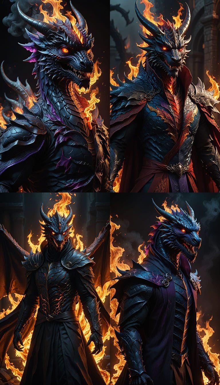 Cyberpunk-Style Dragon Hybrid Portrait in Fiery Realism