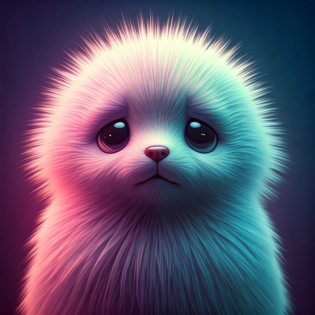 Whimsical, Dreamy Creature with Iridescent Fur and Soft Text...