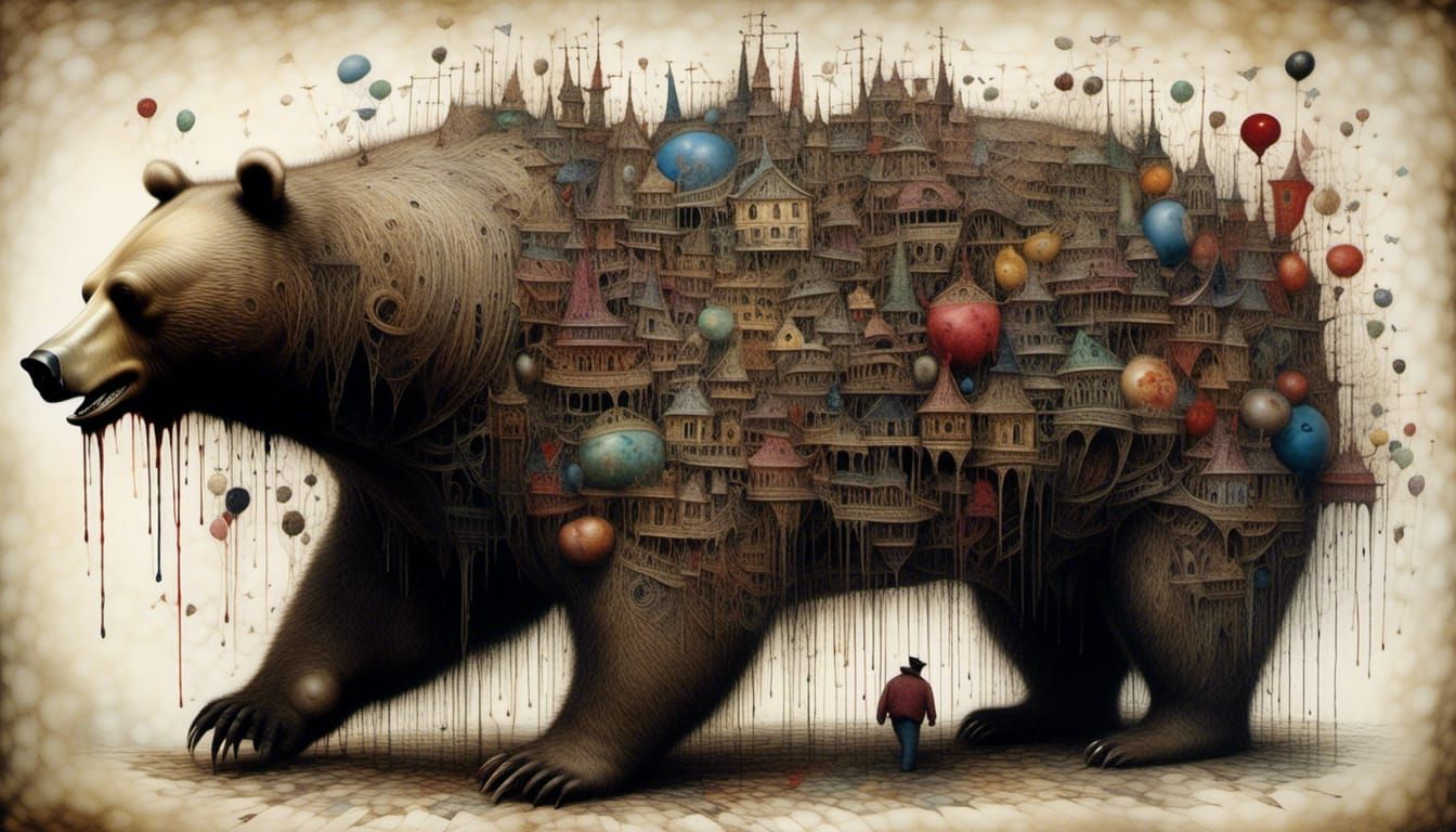 Joyful Obese Bear Drawing with Intricate Details