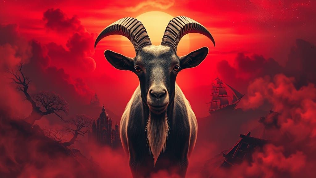 Majestic Billy Goat Surrounded by Cosmic Dawn