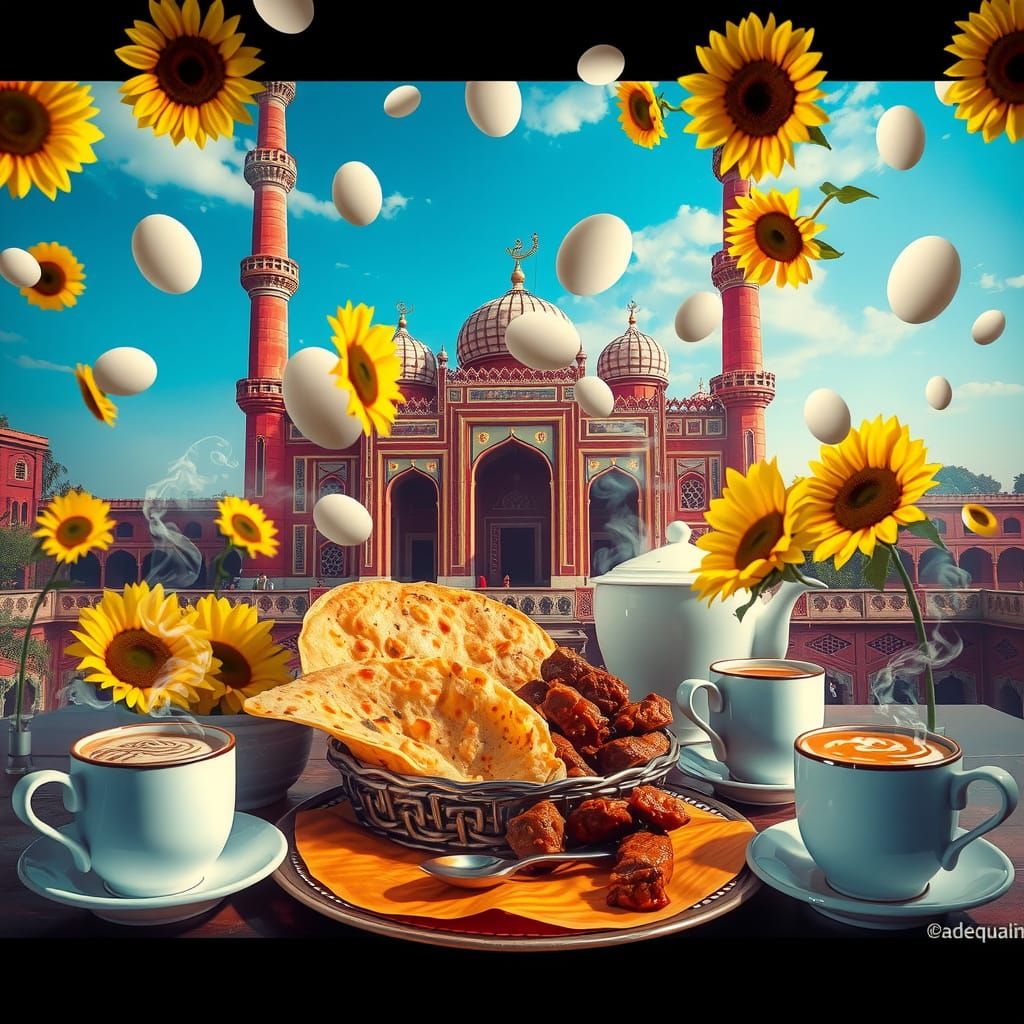 Whimsical Pakistani Breakfast Scene in Vibrant, Dreamlike St...