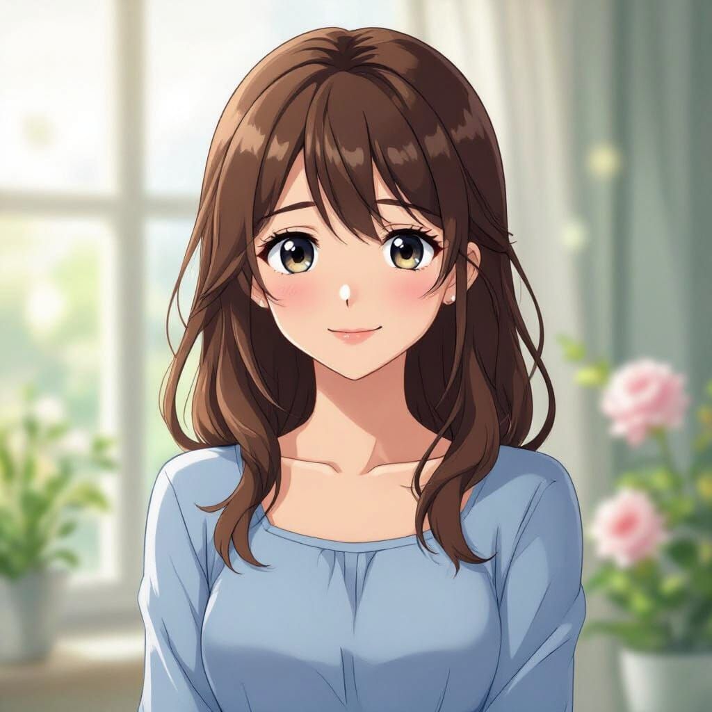 Sad Anime Woman with Light Blue Dress