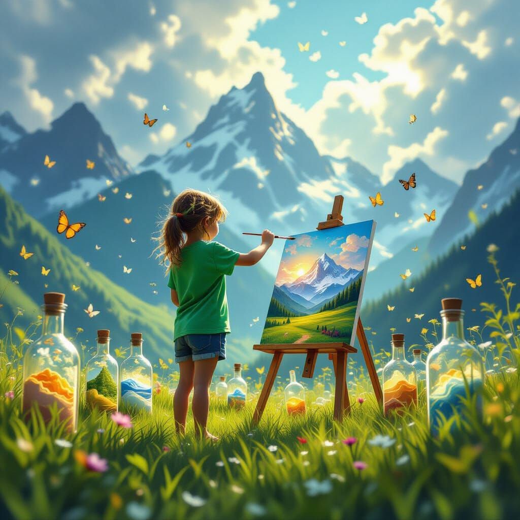 Barefoot Girl Paints Miniature Worlds as Digital Art