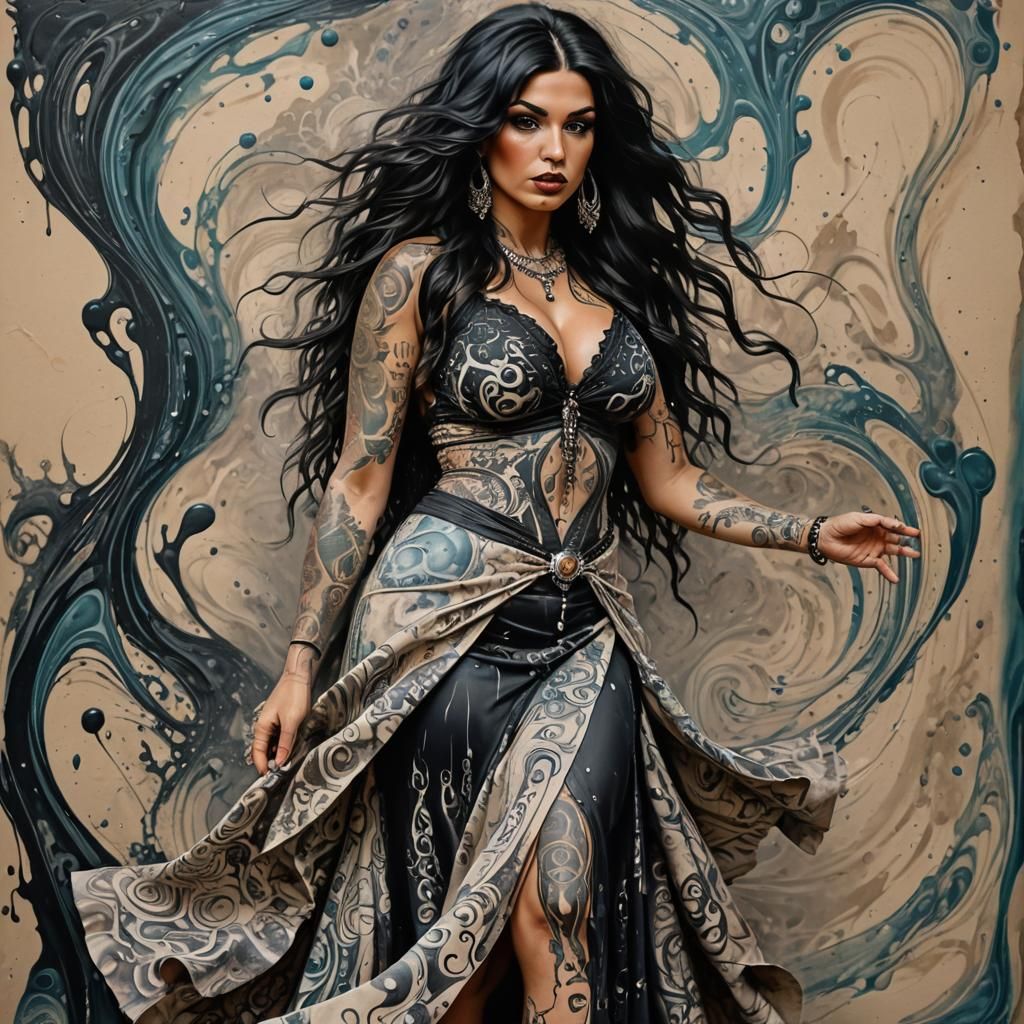 Tattooed Gypsy Woman in Modern Splash Art