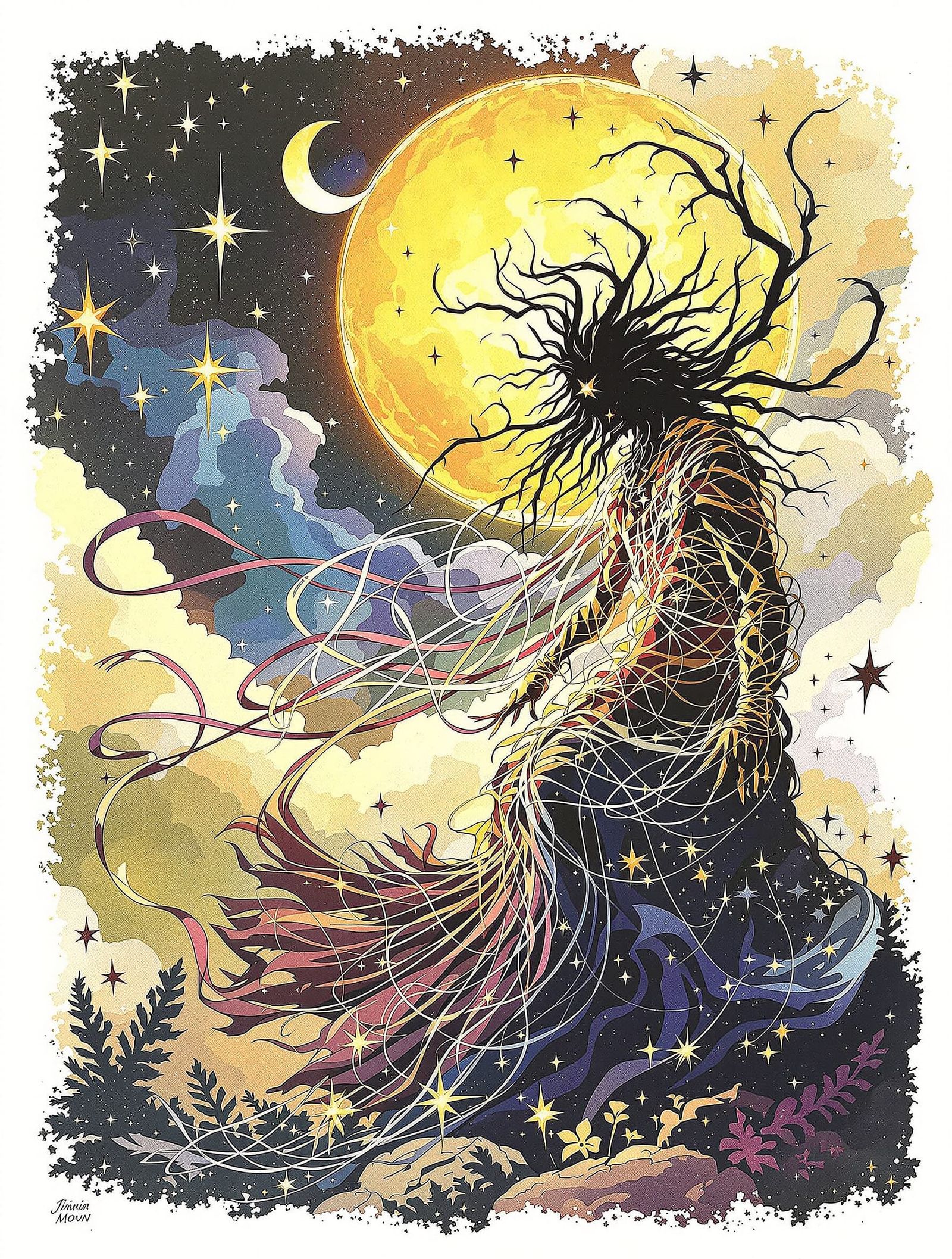 Jinn King Gazes at Burning Stars and Fate Weaver