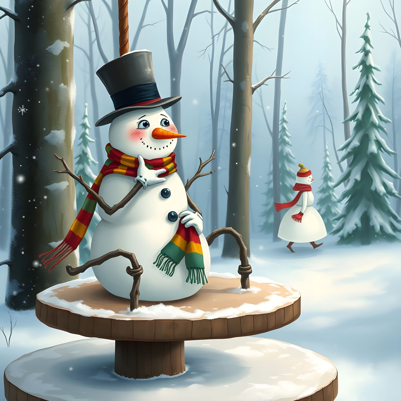 Snowman in Whimsical Forest Melancholy