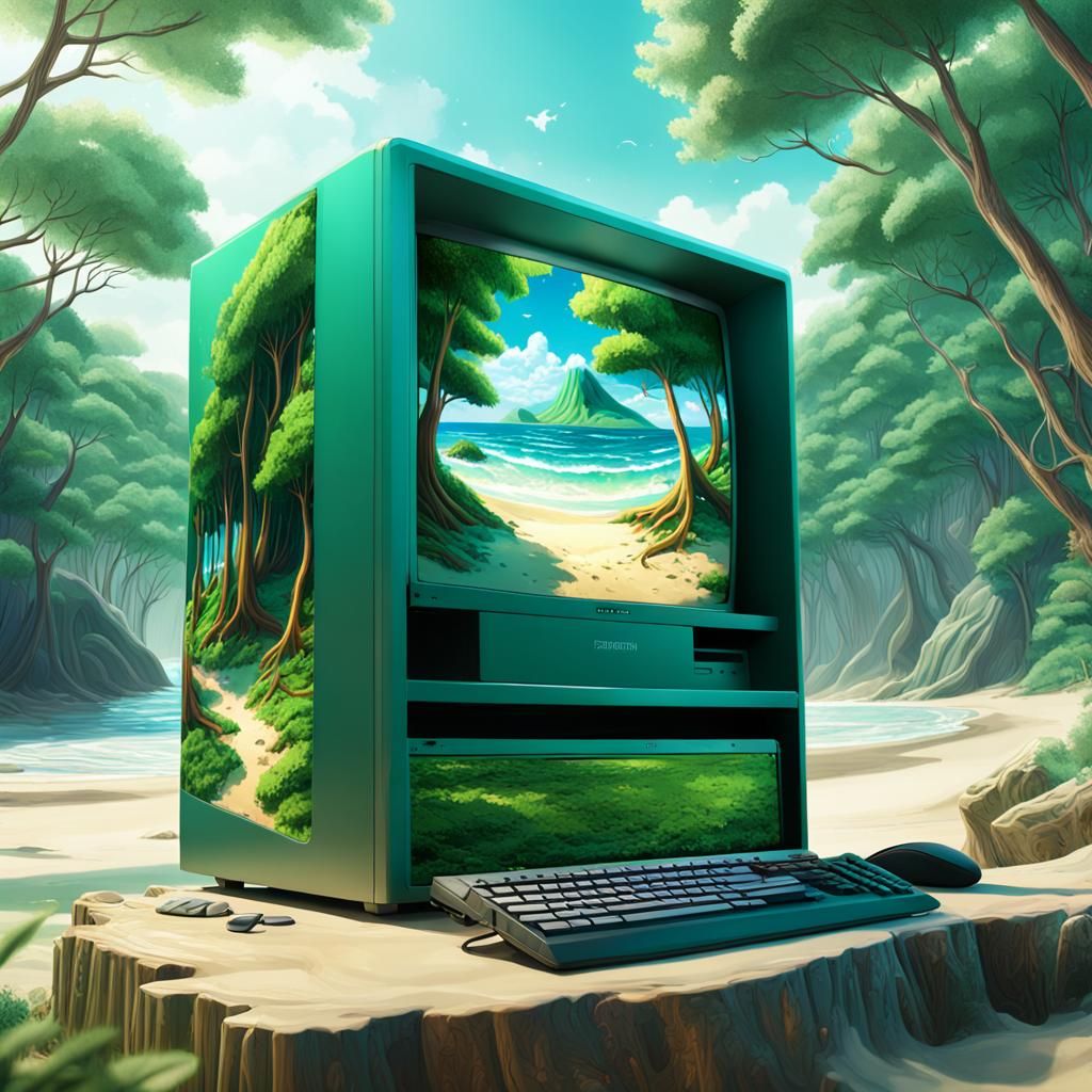 PC Interior Replaced with Natural Landscapes in Anime Art