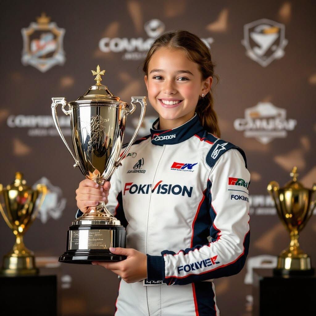 Girl in Championship Uniform Holding Trophy