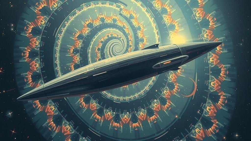 Cyberpunk Starship Emerges from Hyperspace in a Burst of Cos...