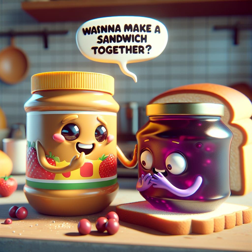 Playful Peanut Butter and Jelly Counter Flirtation in Colorf...