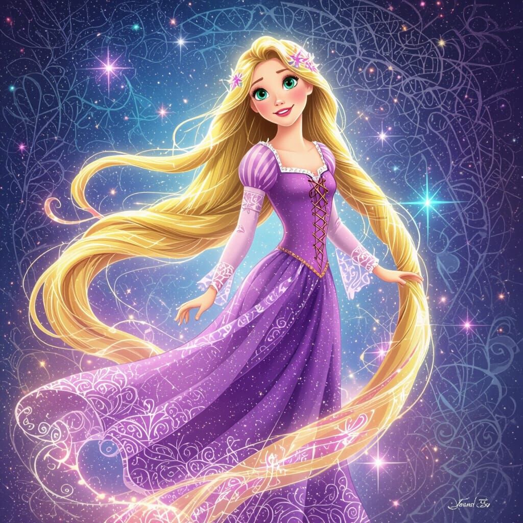 Disney Rapunzel in Holographic Astral Cosmic Style
