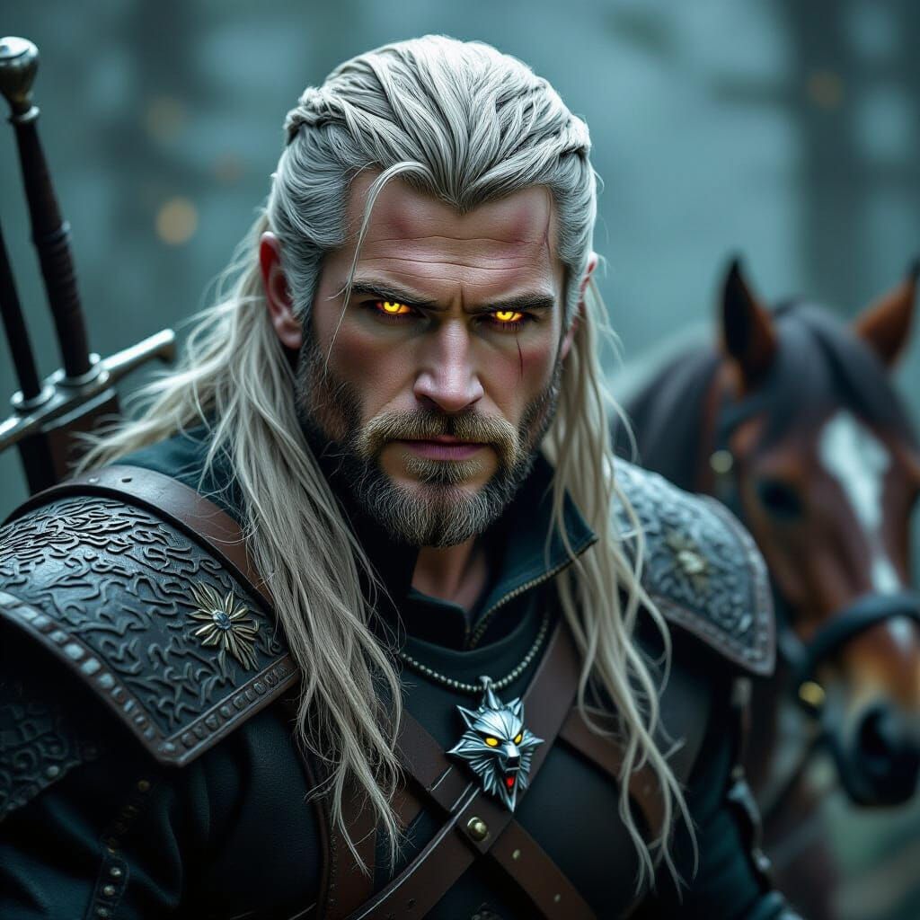 Geralt of Rivia: Dark Fantasy Warrior and Horse