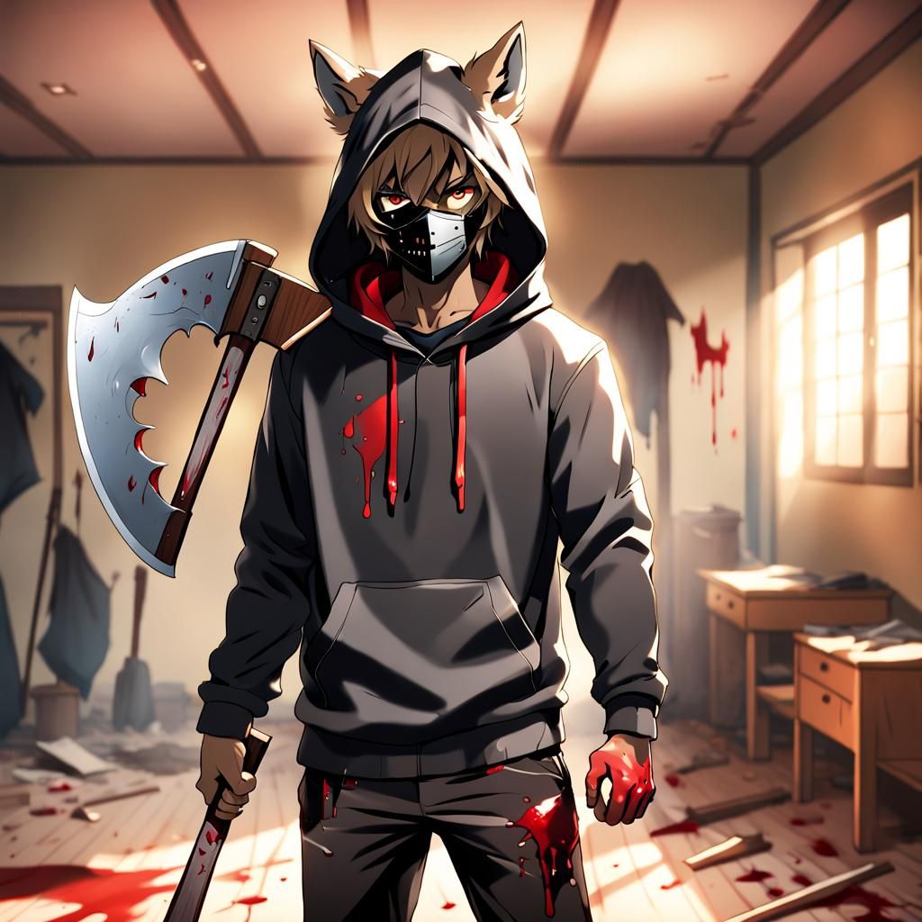 Anime Assassin with Axe in Studio Ghibli Style