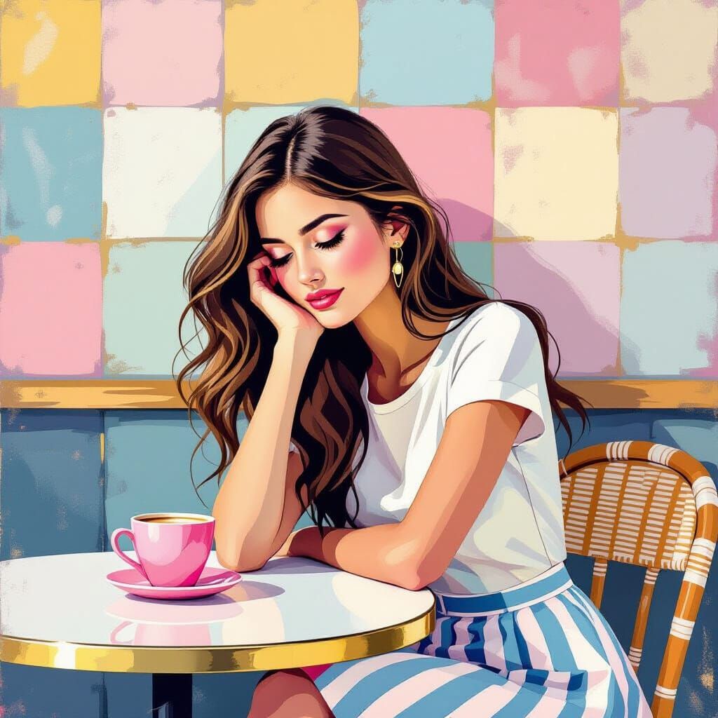 Cafe Scene: Impressionist Rococo Fusion with Gold Accents