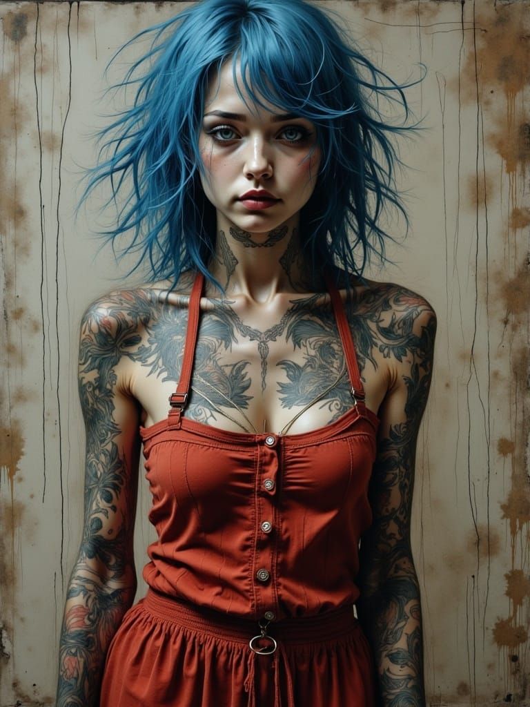 Tattooed Doll Girl in Dark Fantasy Style