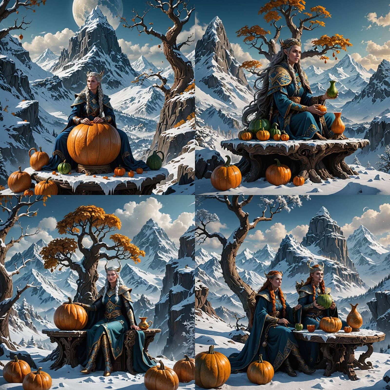 Skadi with Gourd on Snowy Mountain, Digital Art