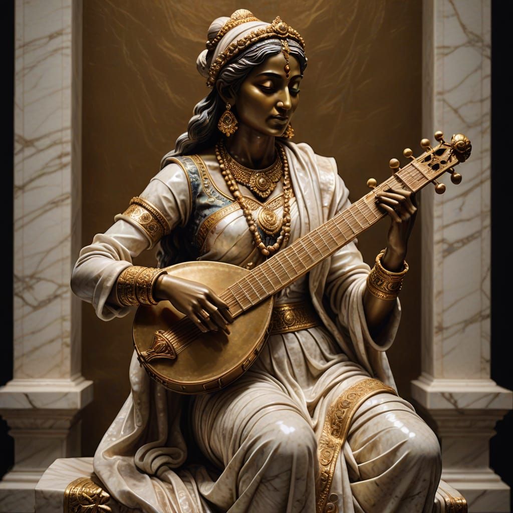 Baroque Indian Woman Sculpture in Golden Light
