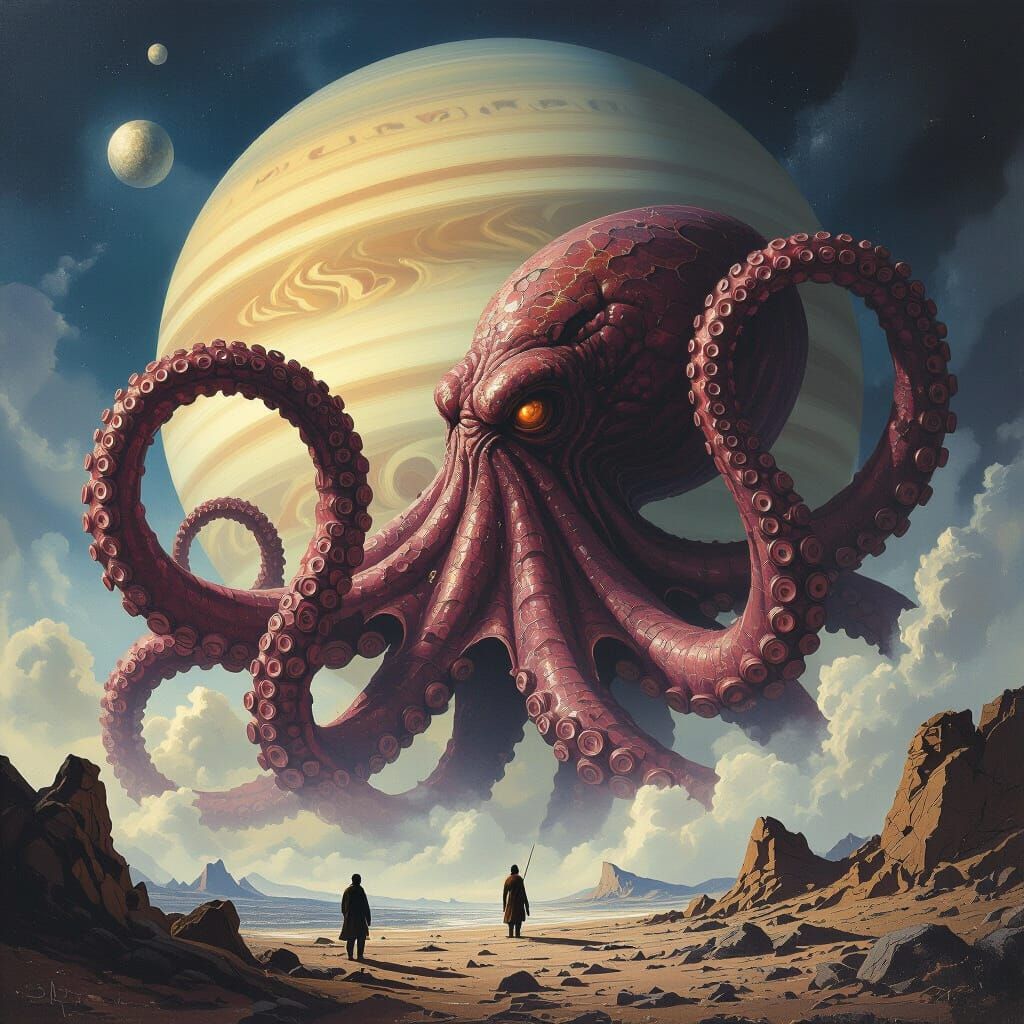 Kraken Attacks Saturn: A Dark Romantic Vision