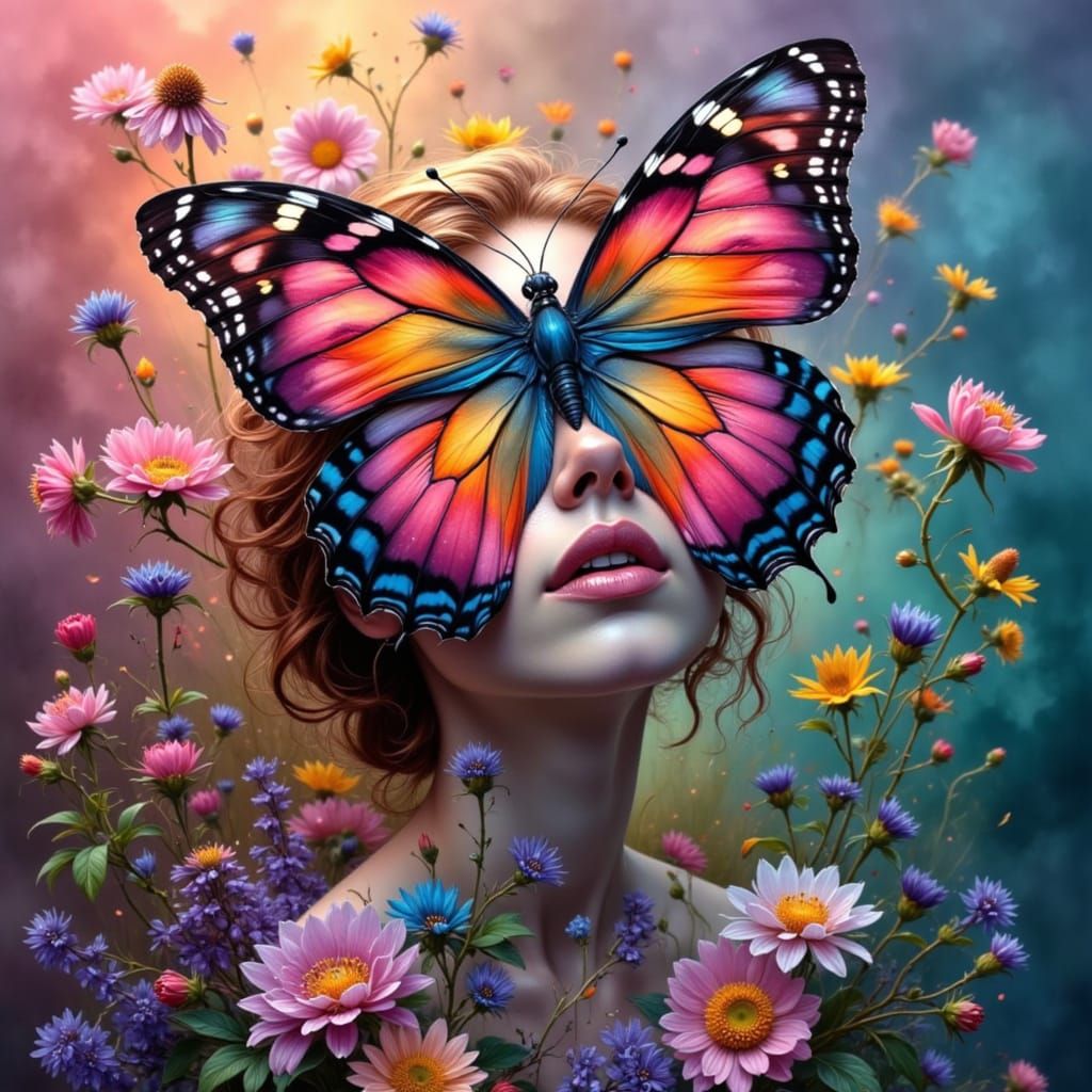 A butterfly is transformed to a woman in springtime