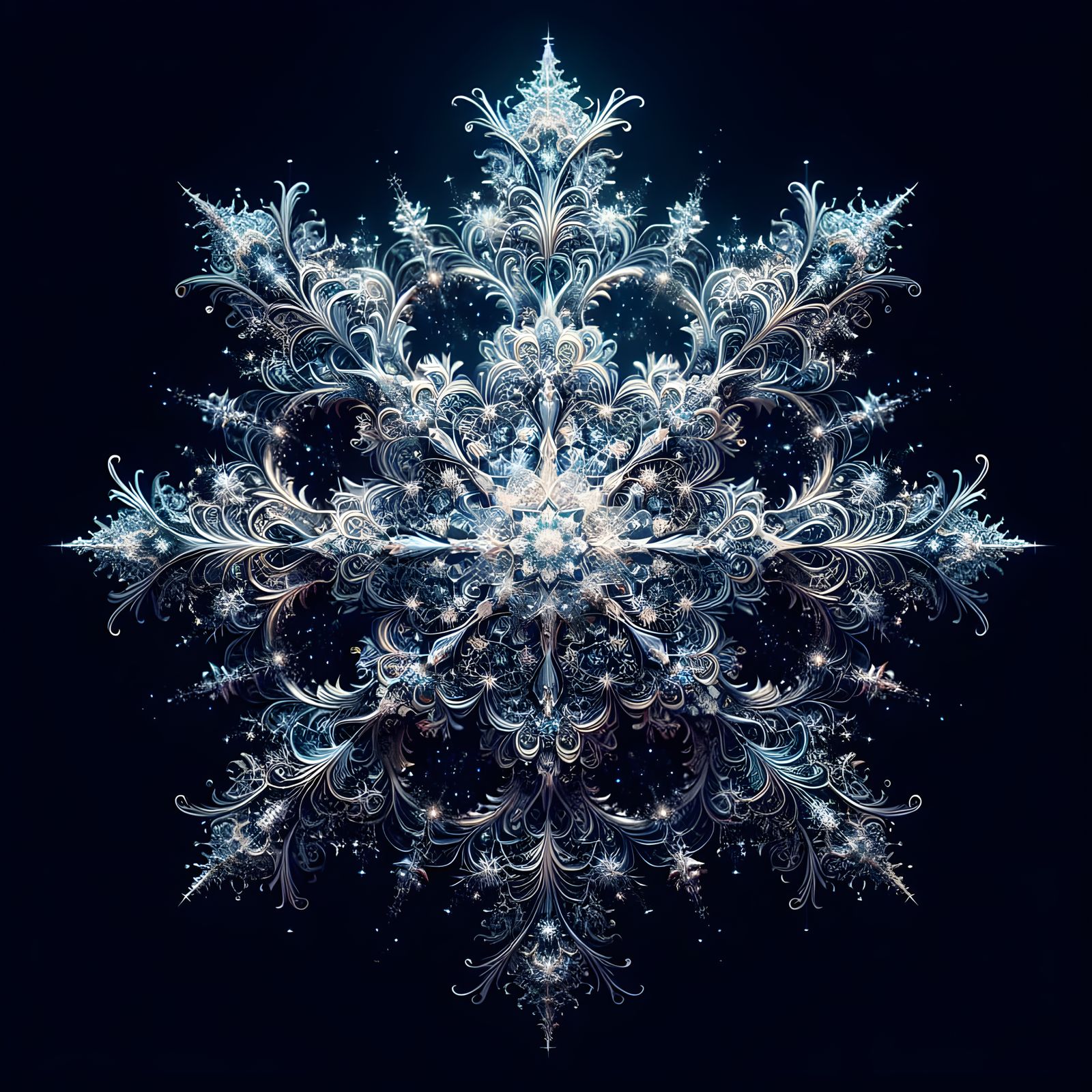 Ethereal Snowflake with Holographic Edges in Mixed Media Sty...