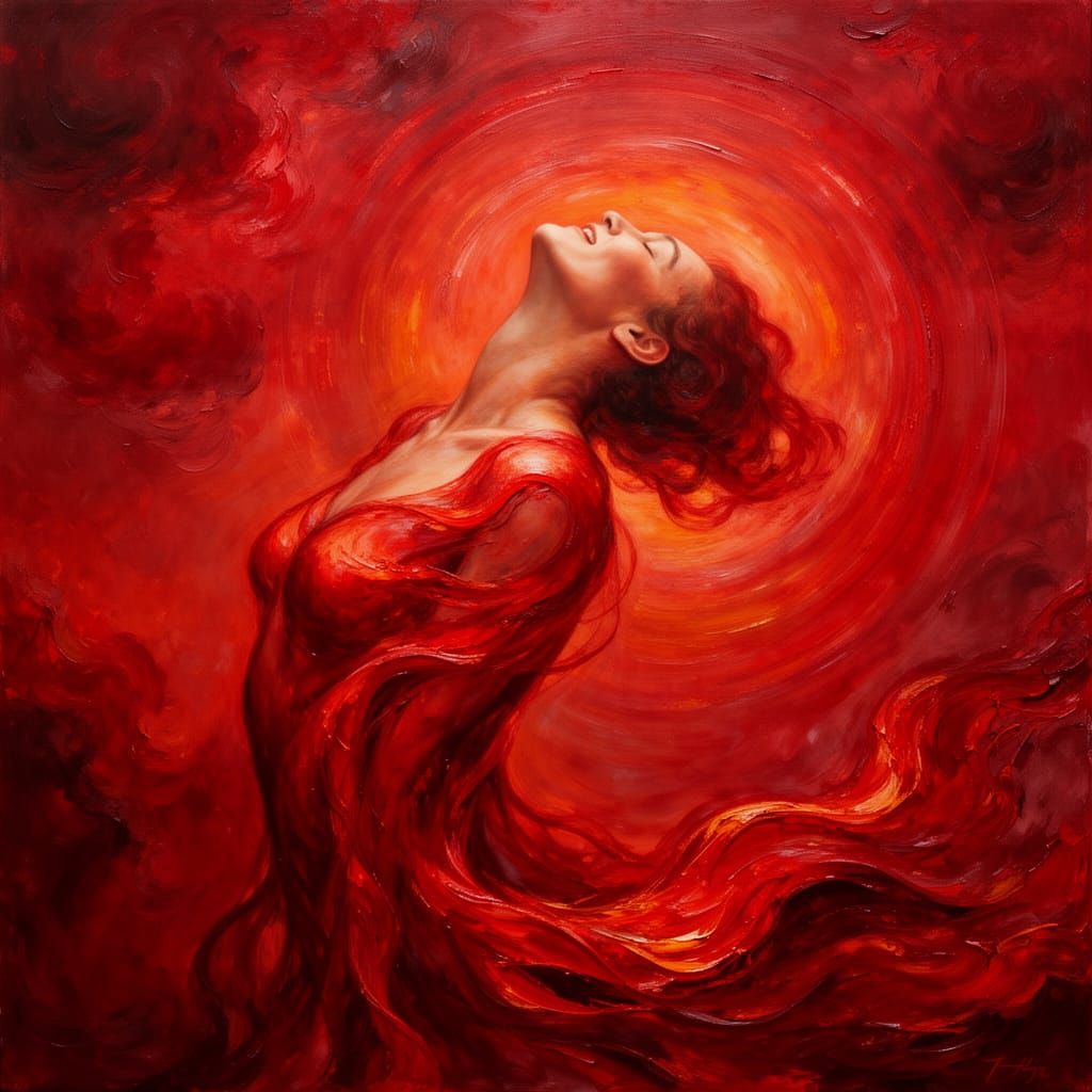 Figure in Euphoria: Expressionist Masterpiece in Scarlet