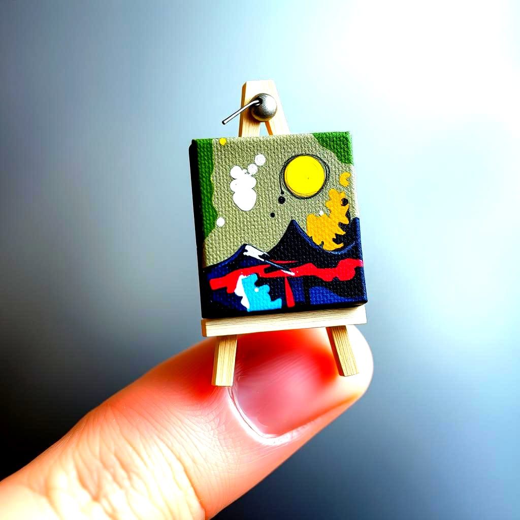 Miniature Easel: Abstract Art on a Human Finger