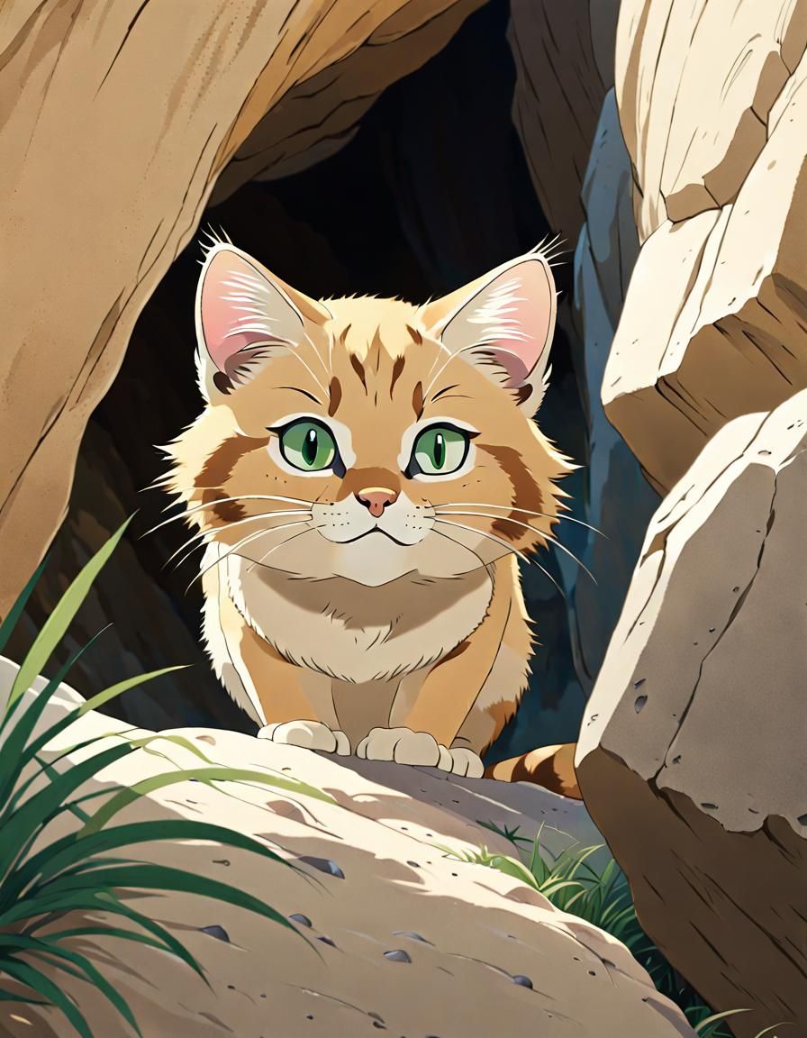 Cute Sand Cat in Anime Style