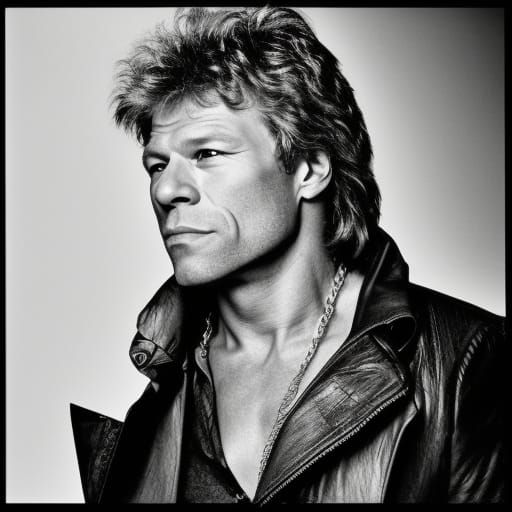 Photorealistic Portrait of Jon Bon Jovi in 90s Rock Style