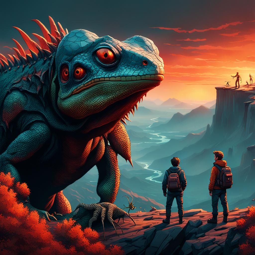 Man, Lizard, and Ant Overlook Landscape