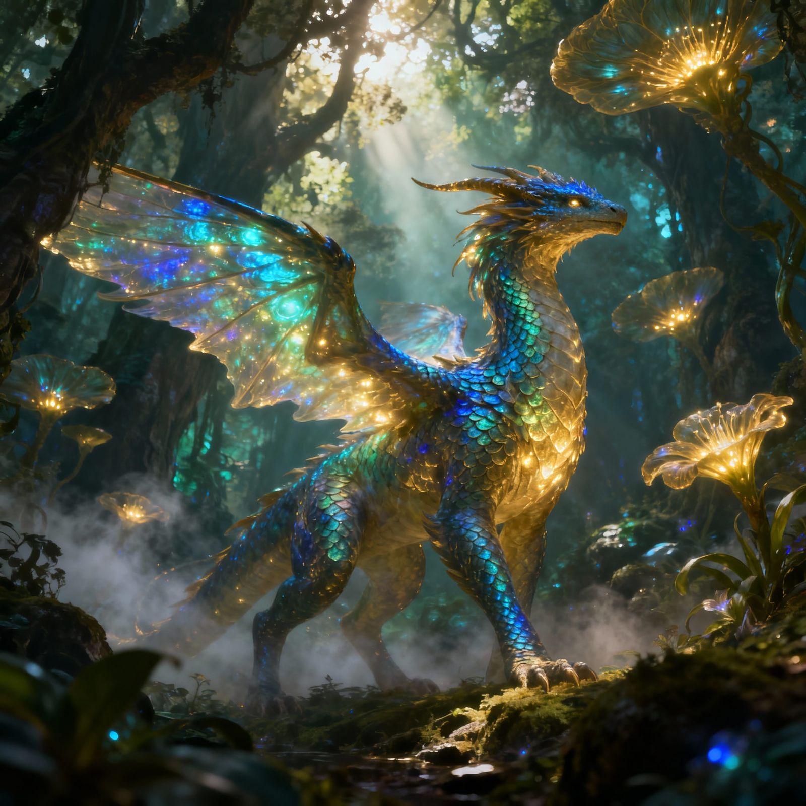 Majestic Creature in Mystical Forest Matte Painting