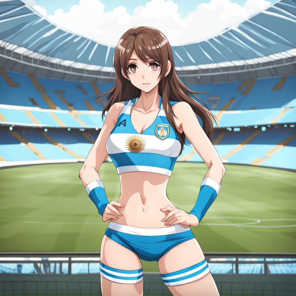 Anime Girl in Argentina Jersey at Soccer Stadium
