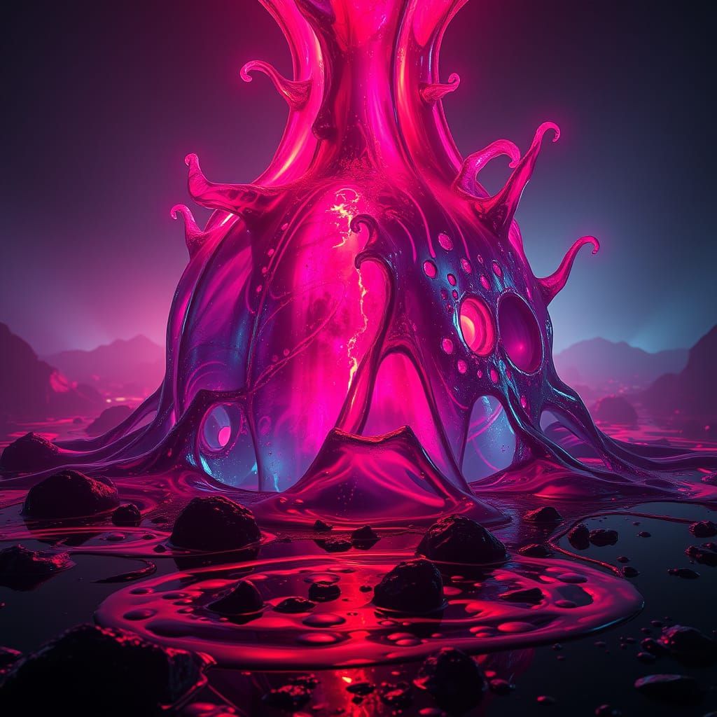 Vibrant Glowing Liquid in Surreal Sci-Fi Fantasy Atmosphere