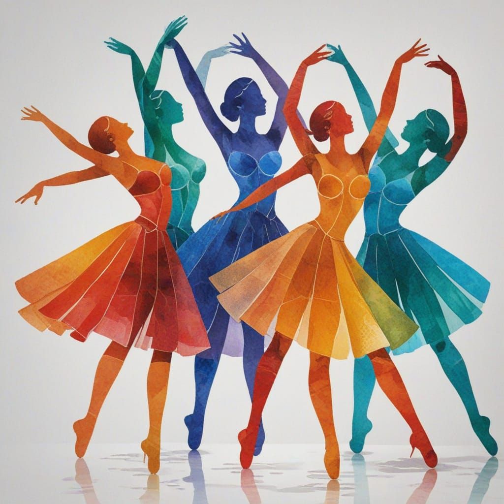 Sea Glass Dancers in Mixed Media Art Style