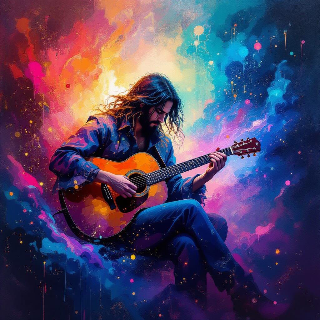 Mystical Musician in Cosmic Nebula