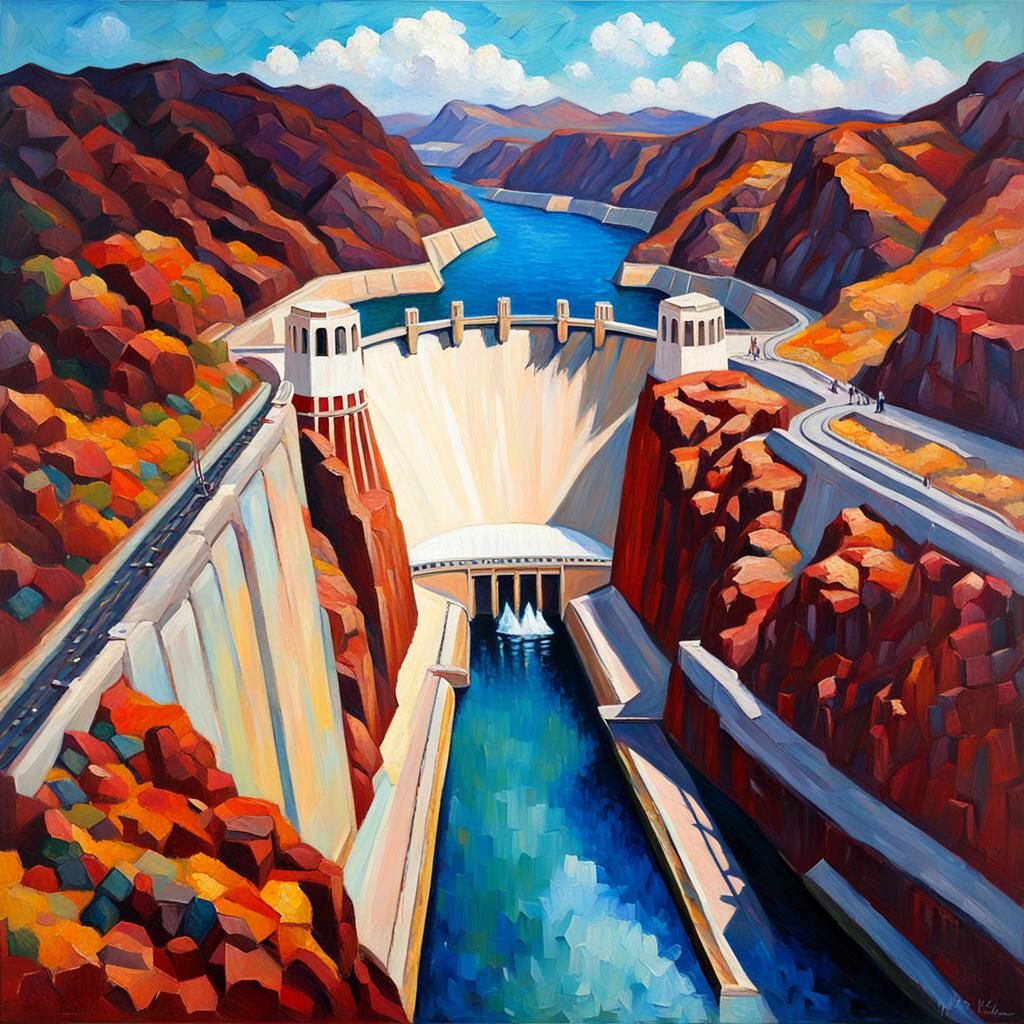 Hoover Dam in Expressionist Neo-Impressionist Style