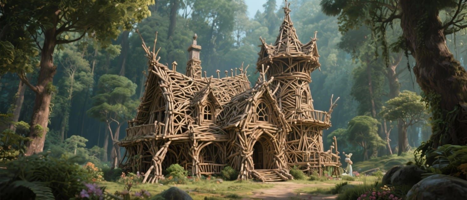 Whimsical Chateau Woven from Sticks in Forest