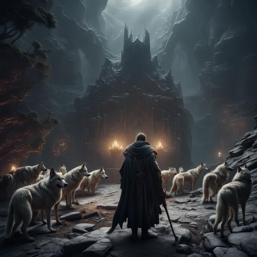 Biblical Shepherd of Wolves: Dark Atmospheric Painting