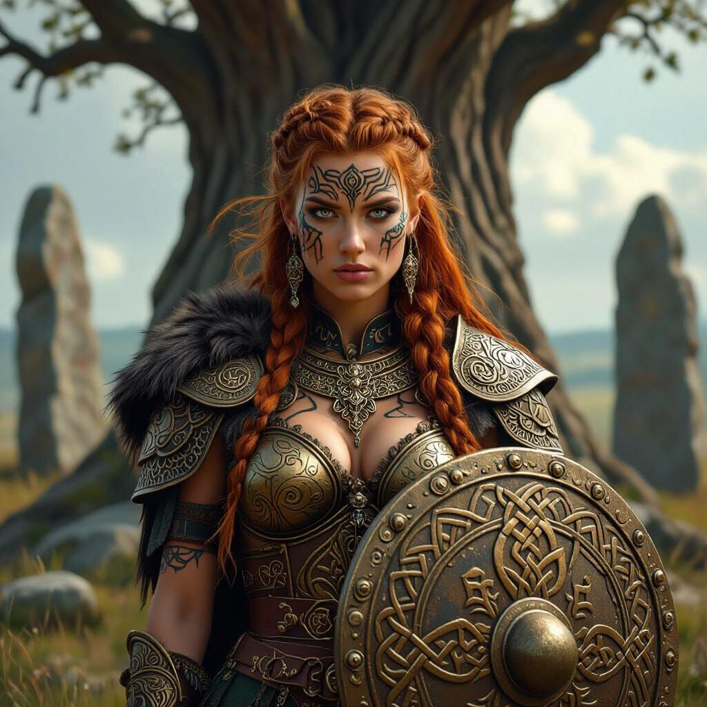 Viking Shieldmaiden in Art Nouveau Style