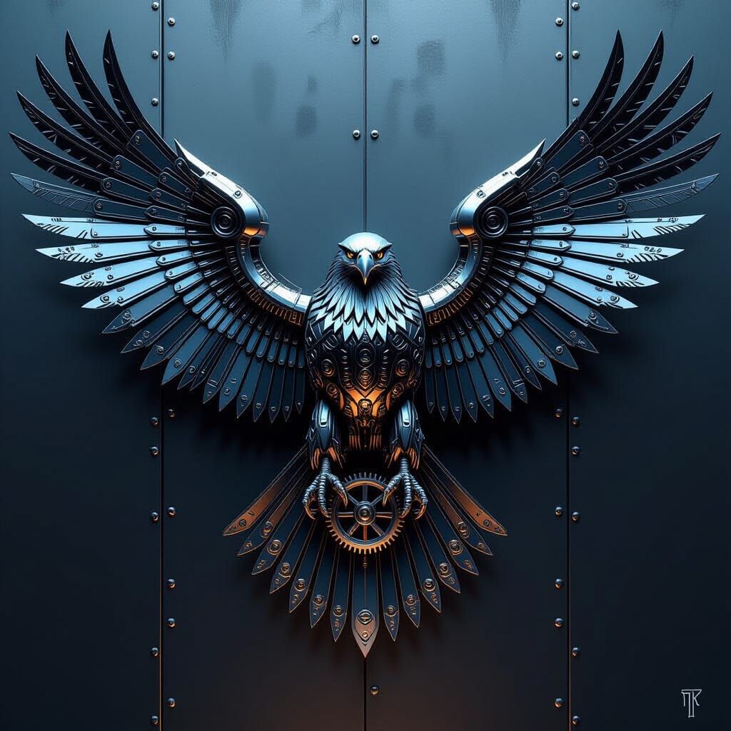 Steel Mechanical Eagle in Industrial Concept Art Style